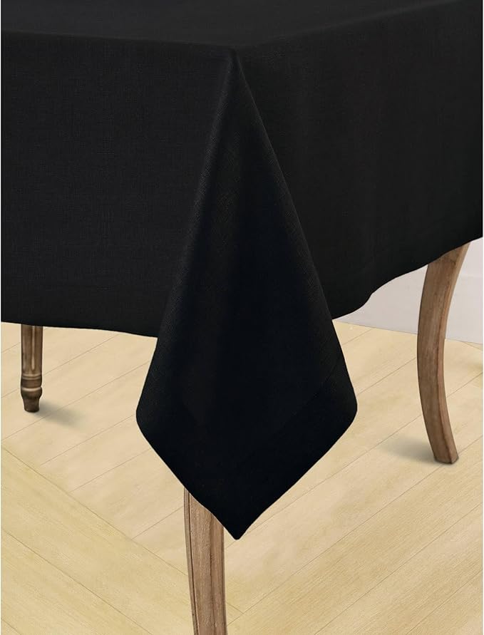 Solino Home Linen Black Tablecloth 60 x 108 Inch - 100% Pure Linen Rectangular Tablecloth - Machine Washable Table Cloth for Winter, Holiday, New Year - Fete