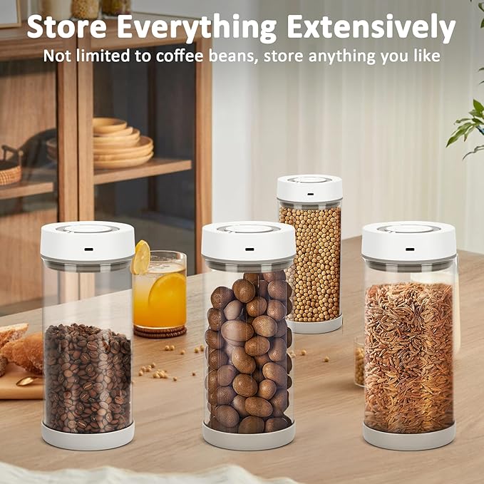 Automatic Vacuum Coffee Canister, 1.35L Airtight Coffee Canister for 18oz Coffee Beans, One-Button Operation & Date Tracker, Coffee & Food Storage Container, Coffee Bar Accessories, Gifts