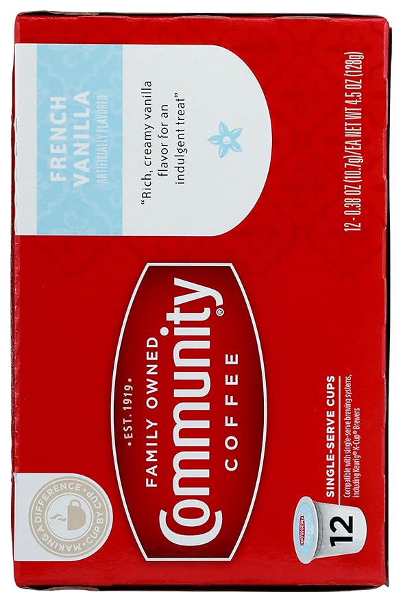 Community Coffee French Vanilla Flavored 12 Count Keurig K-Cup Coffee Pods, Medium Roast, 12 Count (Pack of 1)