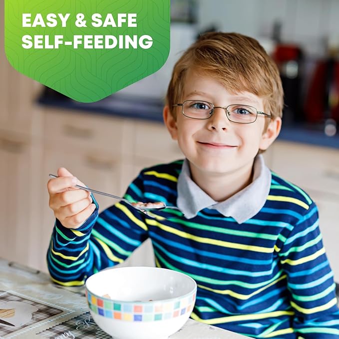 Toddler Utensils 4 Set, Kids Stainless Steel Silverware Set - 2pcs Forks and 2pcs Spoon, Cute Children Flatware Sets with Mirror Polished, Self Feeding Safe, Dishwasher Safe