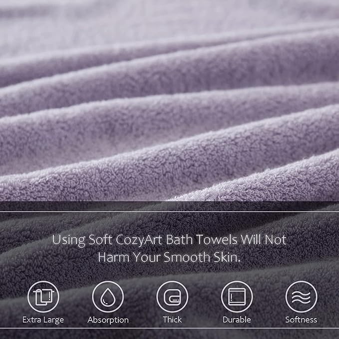 COZYART Lavender Bath Towels for Bathroom 2 Pcs, 27x54 100% Cotton Bath Towel Set Super Soft Absorbent Durable 650 GSM Shower Towels for Daily Use