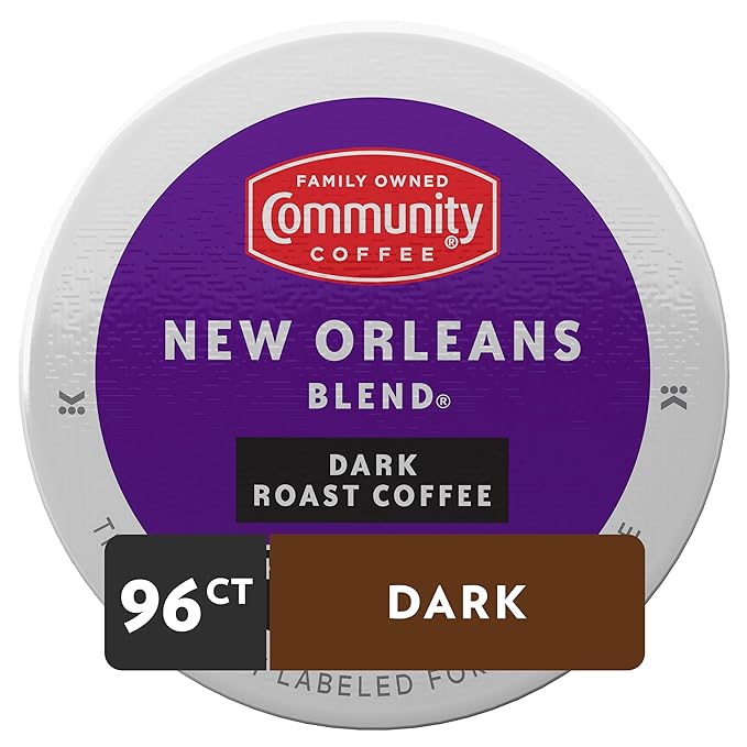 Community Coffee New Orleans Blend 96 Count Coffee Pods, Special Dark Roast, Compatible with Keurig 2.0 K-Cup Brewers, 24 Count (Pack of 4)