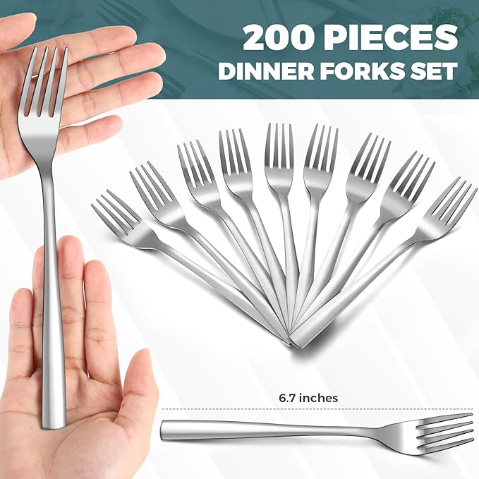 Roshtia 200 Pieces Metal Forks Bulk 6.7 Inch Stainless Steel Silverware Dinner Fork Set Restaurant Flatware for Kitchen Restaurant Mirror Finish and Dishwasher Safe