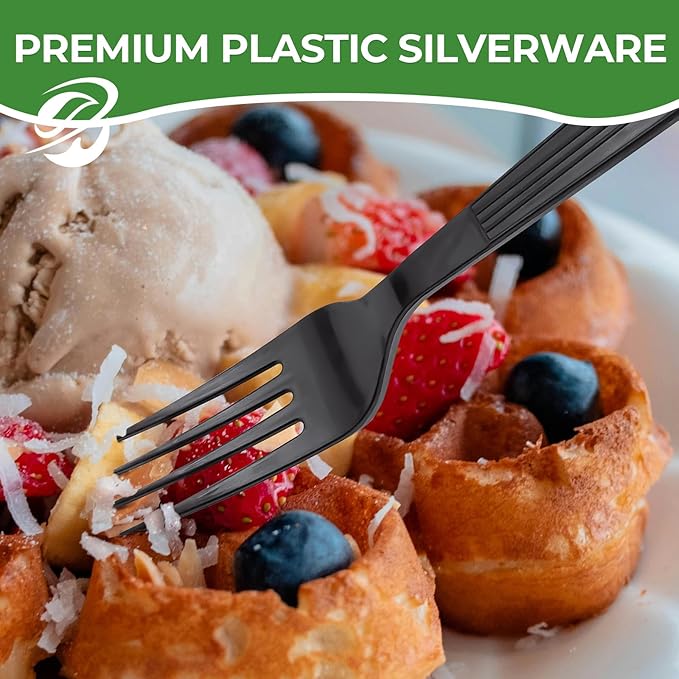 1000 Count Extra Heavy Duty Plastic Forks Black Disposable Forks Premium Bulk Plastic Forks Heavy Duty Plastic Silverware for Parties, Family Gatherings