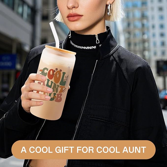 Aunt Gifts for New Auntie,16 Cool Aunt Club Oz Iced Coffee Cup from Nieces Best Auntie Gifts Ideas for Birthday, Aunty Drinking Jar