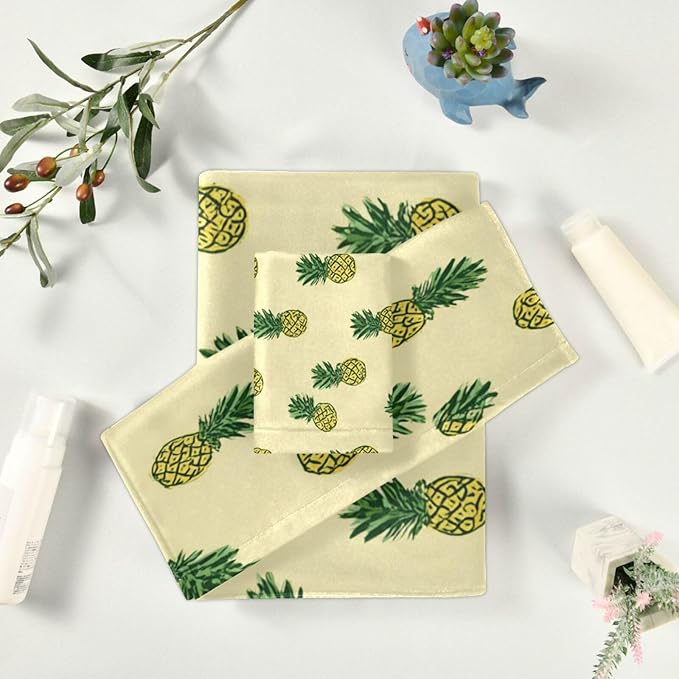 Light Yellow Pineapple01 Decorative Towels for Bathroom Bath Towel Sets Absorbent Microfiber Fancy Beach Towels Bathroom Towel Washcloth Sets
