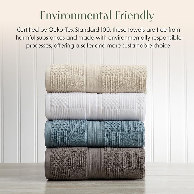 Springtree Home 100% Cotton Bathroom Towel Set | 6 Piece Set - Beige Towels | Geometric Textured Design | Absorbent & Quick-Dry | Oeko-TEX® Standard 100 Cotton | Myla Collection - Sandshell