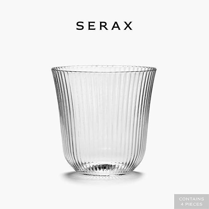 Serax Small Drinking Glasses Drinking Set of 4 | Inku Glassware by Sergio Herman | Clear Glass Tumbler Cups without Lids | Home Essentials, Cocktail Glasses | Drinks, Beer, Juice, Water