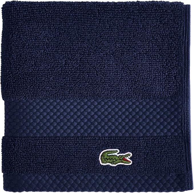 Lacoste Heritage 100% Supima Cotton Wash Cloth, Navy, 13" x 13" – Highly Absorbent & Quick Drying, Premium Super Soft Bath Towel, Bathroom Essential, Gift for All Occasions, Machine Washable