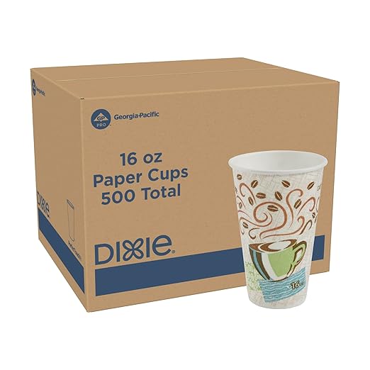 Dixie PerfecTouch 16 oz Paper Coffee Cups By GP PRO, Coffee Haze Design, 500 Count (25 Disposable Cups Per Sleeve, 20 Sleeves Per Case), 5356DX