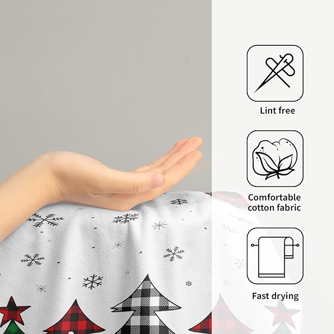 Imiss Christmas Hand Face Towels 2 Pcs - Red Black Buffalo Plaid Xmas Tree Guest Fingertip Towels 14.4 x 28.3 Inch for Winter Holiday Bathroom Seasonal Decor Gift