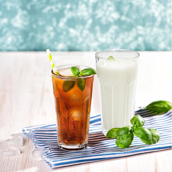 Yopay Set of 8 Highball Drinking Glasses, 12oz Lead-Free Tempered Water Glasses Thick Heavy Base, Clear Iced Hot Tea Glassware for Cocktail, Juice, Milkshake, Soda Beer Tumbler Cup