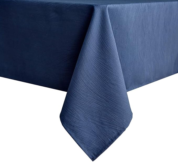 maxmill Jacquard Table Cloth Swirl Pattern Spillproof Wrinkle Resistant Heavy Weight Soft Tablecloth for Kitchen Dinning Tabletop Decoration Outdoor Picnic Rectangle 52 x 70 Inch Navy Blue