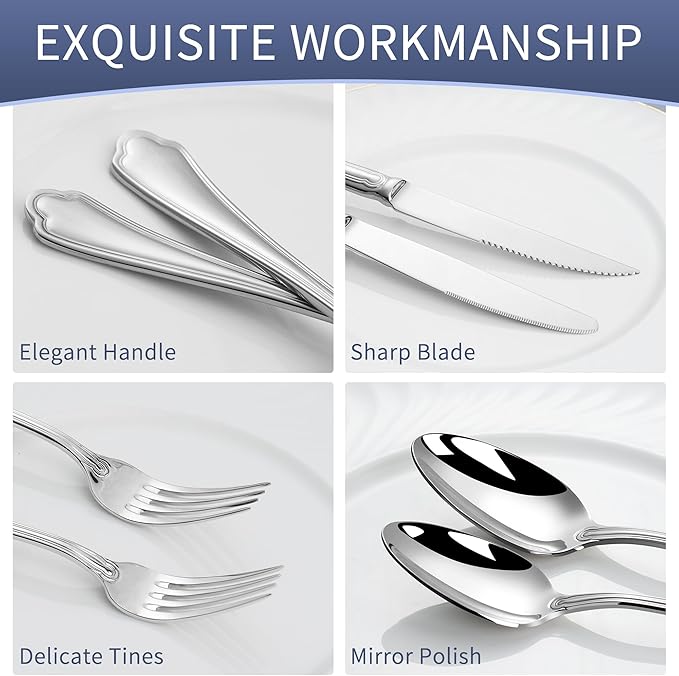 Silverware Set for 8, 40 Piece Flatware Set 18/10 Stainless Steel, High End Silverware, Fork Knife and Spoon Set, High End Flatware, Ideal for Gift