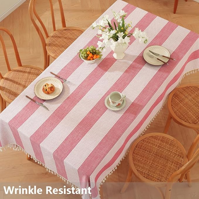 TruDelve Cotton Rectangular Tablecloth Red Striped Tablecloths Farmhouse Fabric Tablecloths for 6 Foot Rectangle Tables (86"x55", Red)