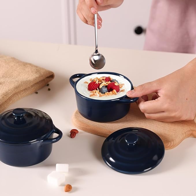 Ceramic Casserole Dish With Lid,Ceramic Mini Cocotte Set,Soup Bowls With Handles And Lids,Mini Dutch Oven Pot With Lid, Oven Safe,Set Of 4 Dutch Oven For Bread Baking