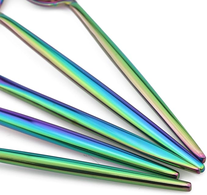 20-Pieces 18/10 Stainless Steel Silverware Set, Colorful Mirror Polishing Rainbow Flatware Set, Kitchen Knife Fork Spoon Utensils, Service for 4