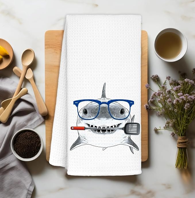 Shark Hand Towels,Kitchen Decor,Beach Towels,Coastal Beach Kids Bathroom Decor,Funny Shark Lovers Gifts 16x24 Inch