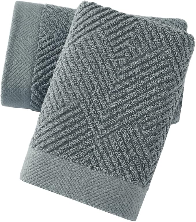 sense gnosis Grey Herringbone Striped Hand Towel Premium 100% Cotton Ultra Soft Highly Absorbent 2 PC Hand Towel Set for Bathroom 13 X 29 Inch