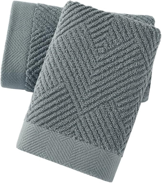 sense gnosis Grey Herringbone Striped Hand Towel Premium 100% Cotton Ultra Soft Highly Absorbent 2 PC Hand Towel Set for Bathroom 13 X 29 Inch