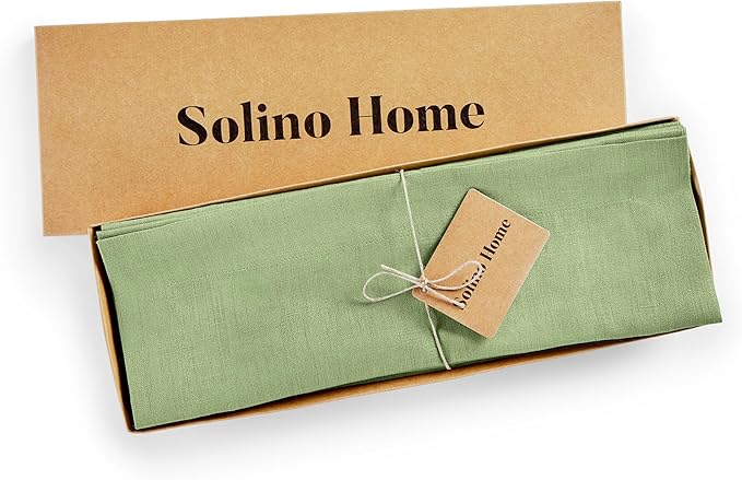 Solino Home Linen Placemats Set of 4 - Laurel Green Placemats 14 x 19 Inch - 100% Pure Linen Table Place Mats - Fete