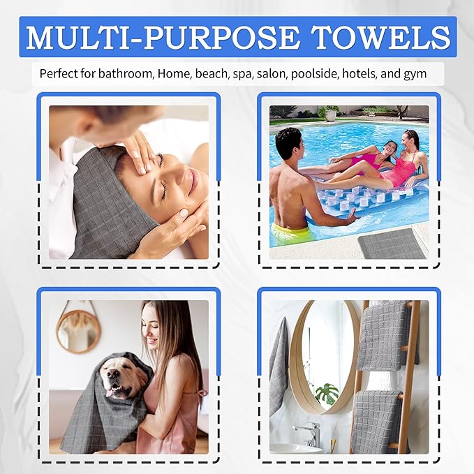 HOMERHYME Microfiber Bath Towels 2 Pack (22'' x 48'') - Lightweight Quick Dry Microfiber Fingertip Hand Towels, Soft Absorbent Gym Towels for Yoga, Salon, Camping, Hotel, Bathroom, Spa, Travel & Dog