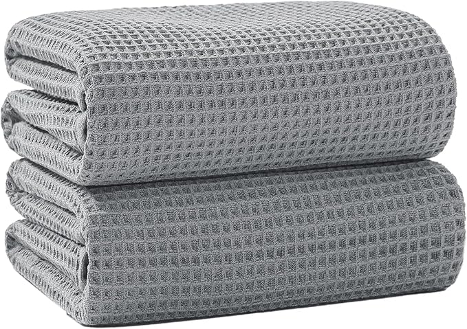 40 x 80 Inches Extra Large Bath Sheets Towels Microfiber Waffle Oversized Bath Towels for Bathroom Quick Dry Lightweight (Grey, Bath sheets-2PCS)