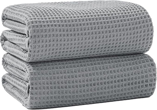 40 x 80 Inches Extra Large Bath Sheets Towels Microfiber Waffle Oversized Bath Towels for Bathroom Quick Dry Lightweight (Grey, Bath sheets-2PCS)