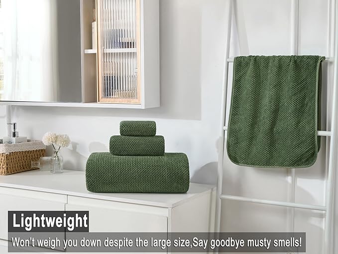 Large Bath Towels Set 30x60 Inches Super Soft Absorbent Quick Dry Luxury Microfiber Shower Towels for Bathroom-Olive Green,Pack of 3