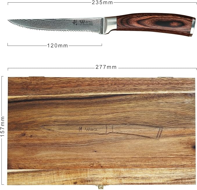 Wakoli EDIB 4-Piece Damascus Steak Knife Set – Professional Dining Kitchen Knives with VG10 Core Blades, 67-Layer Damascus Steel & Ergonomic Pakkawood Handles – Premium Steak Cutlery in Gift Box