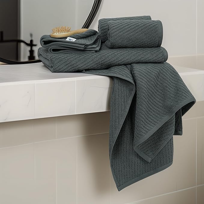 Tens Towels Pack of 6 Zero Twist Towels Set, 2 Bath, 2 Hand, 2 Waschloths, 100% Cotton, Light Weight, Extra Absorbent, Exceptional Softness, Perfect for Bathroom (Dark Grey)