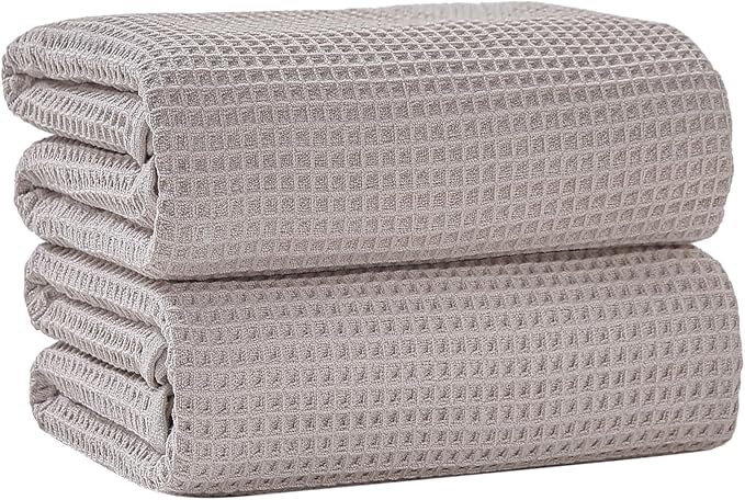 40 x 80 Inches Extra Large Bath Sheets Towels Microfiber Waffle Oversized Bath Towels for Bathroom Quick Dry Lightweight (Beige,2PCS)