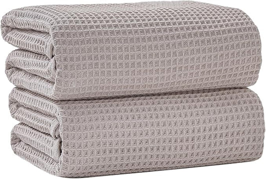 40 x 80 Inches Extra Large Bath Sheets Towels Microfiber Waffle Oversized Bath Towels for Bathroom Quick Dry Lightweight (Beige,2PCS)