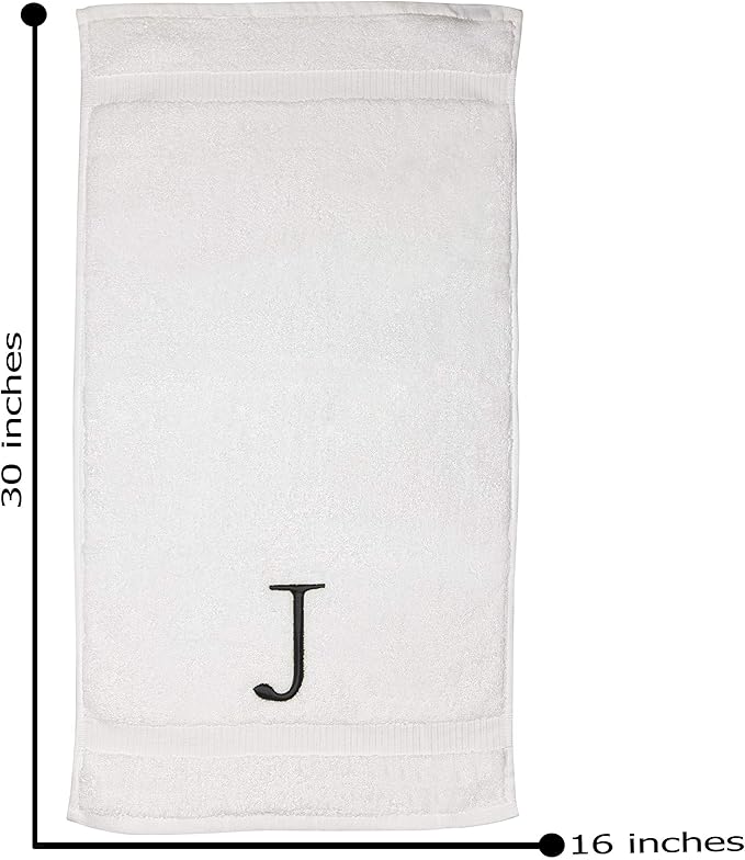 Dark Gray Letter Hand Towel for Bathroom - Monogrammed Initial Hotel Quality Decorative Embroidered Towel for Powder Room, Spa - GOTS Organic Certified - Set of 2 Letter J