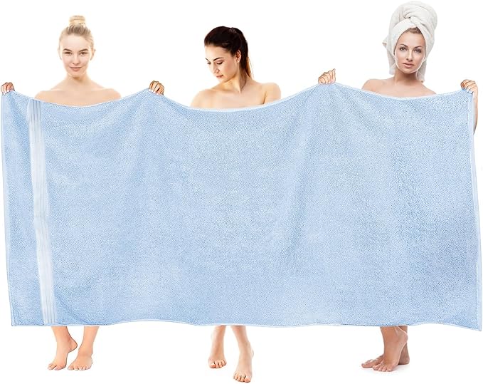 COZYART Light Blue Oversized Bath Sheet for Bathroom 35x70 Cotton Body Shower Towel Soft Absorbent Durable 650GSM Extra Large Towels for Daily Use