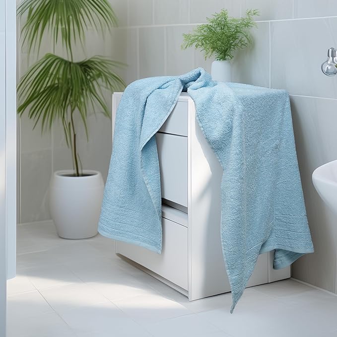 Tens Towels Pack of 4 Extra Large Bath Towels 30 x 60 Inches, 100% Cotton, Larger & Lighter Weight, Quicker to Dry, Super Soft and Absorbent, Perfect for Bathroom, Sky Blue