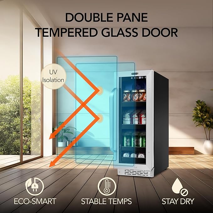 Whynter BBR-638SB Built-in Under Counter 12 inch Beverage Refrigerator and Cooler, Fridge with Glass Door, 2.0 Cubic Feet, Stainless, 75 Capacity