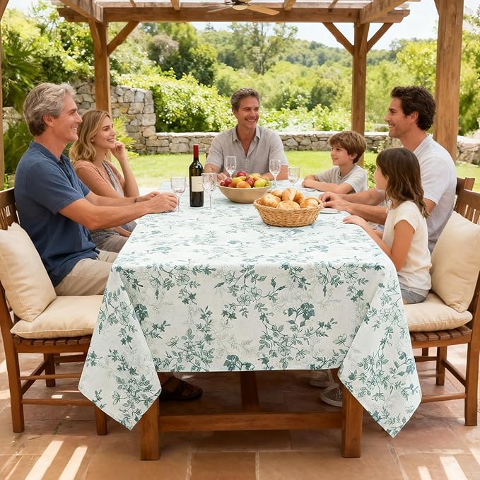 H.VERSAILTEX Linen Table Cloths Floral Printed Tablecloth Spill-Proof Waterproof Table Cover for Dining Buffet Feature Soft and Thick Fabric Wrinkle Free, 60 x 60 Inch, Retro Floral - Sage
