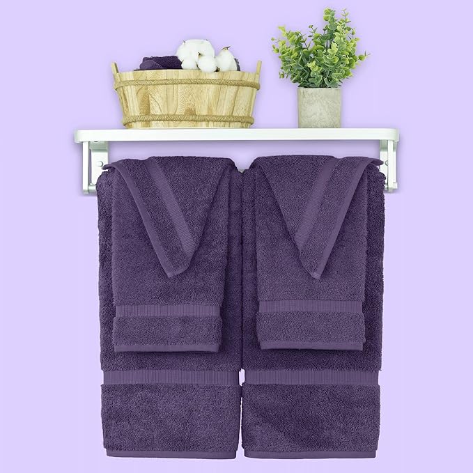 Chakir Turkish Linens 100% Cotton Premium Turkish Towels for Bathroom, 2 Large Bath Towels, 2 Hand Towels, 2 Washcloths (6-Piece Towel Set, Plum)