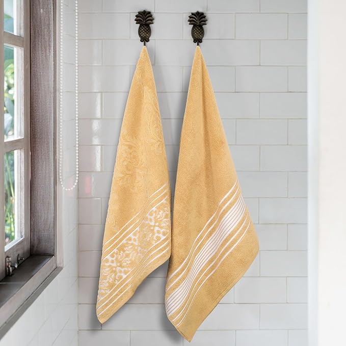 Superior Cotton Bath Sheet Set, Oversized Large Absorbent Body Towels, Luxury Soft Quick Drying, Shower, Spa, Hotel, Pool, Guest Bathroom, Home Essentials, Zero Twist, Assorted Floral Set of 2, Gold