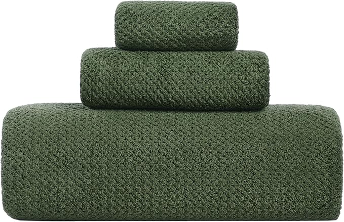Large Bath Towels Set 30x60 Inches Super Soft Absorbent Quick Dry Luxury Microfiber Shower Towels for Bathroom-Olive Green,Pack of 3