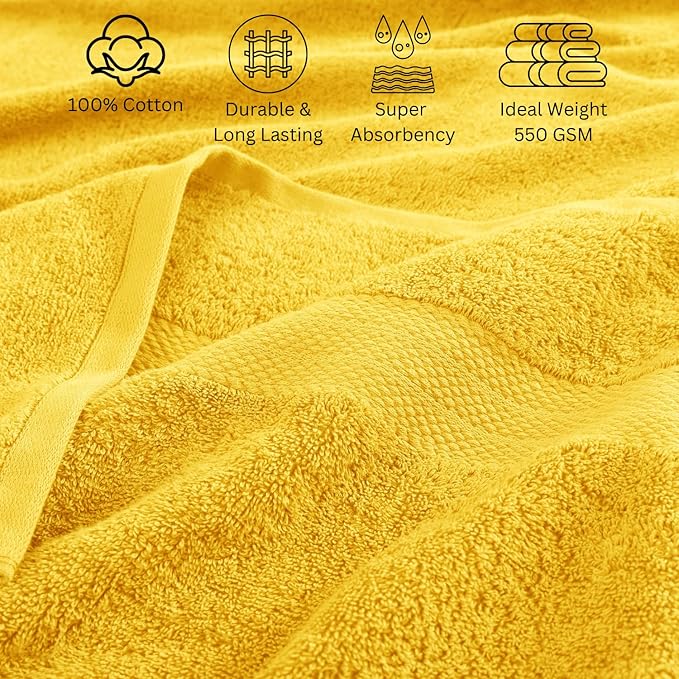 LANE LINEN 100% Cotton Bath Towels Set - 24 PCs - Durable, Quick Dry, Soft & Highly Absorbent - 4 Bath, 4 Fingertip, 6 Hand Towel, 8 Washcloths, 2 Bath Sheets - Remains Fluffy After Washing - Mimosa