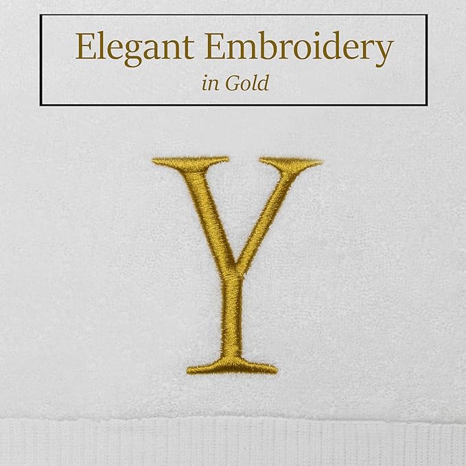 Monogrammed Hand Towels for Bathroom - Luxury Hotel Quality Personalized Initial Decorative Embroidered Bath Towel for Powder Room, Spa - GOTS Organic Certified - Set of 2 Gold Letter Y