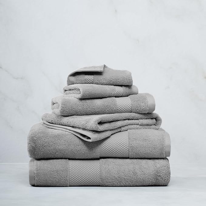 Farm to Home 100% Organic Christmas Bath Towel Set of 6 – GOTS & Oeko-TEX Certified Organic Cotton, Soft, Ultra Absorbent, Quick Dry - Includes 2 Bath Towels, 2 Hand Towels, 2 Washcloths - Stone