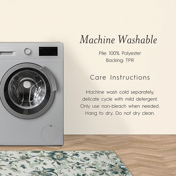 Laura Ashley Beige Edita's Garden Floral Machine Washable & Slip Resistant 2 Piece Set - 26" x 45" Accent Rug & 26" x60" Runner Rug