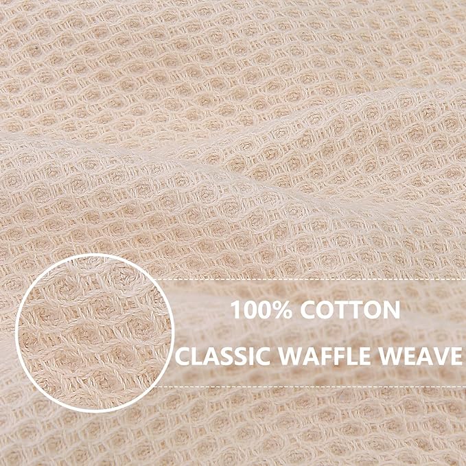 Homaxy 100% Cotton Waffle Weave Kitchen Dish Towels, Ultra Soft Absorbent Quick Drying Cleaning Towel, 13 x 28 Inches, 6-Pack, Beige