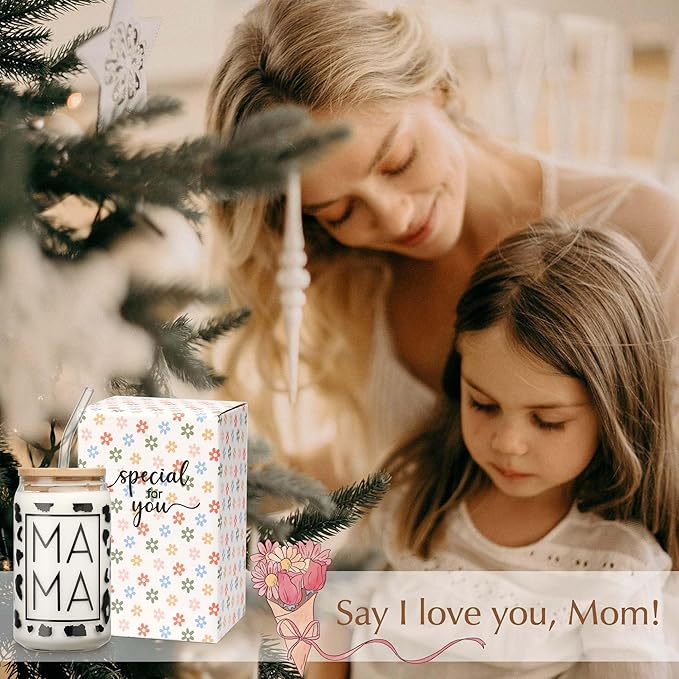 Mama Cup Gifts from Daughter Son, Mothers Day Christmas Gifts for Mama, Personalized Birthday Gift for Mother, Thank You Gift Ideas for Mom, New Mom for Women - 16 oz Iced Coffee Glass Cup