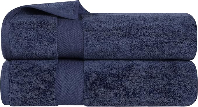 Superior Zero Twist 100% Cotton Bath Towels, Super Soft, Fluffy and Absorbent, Premium Quality Oversized Bath Towel Set of 2, Midnight Blue