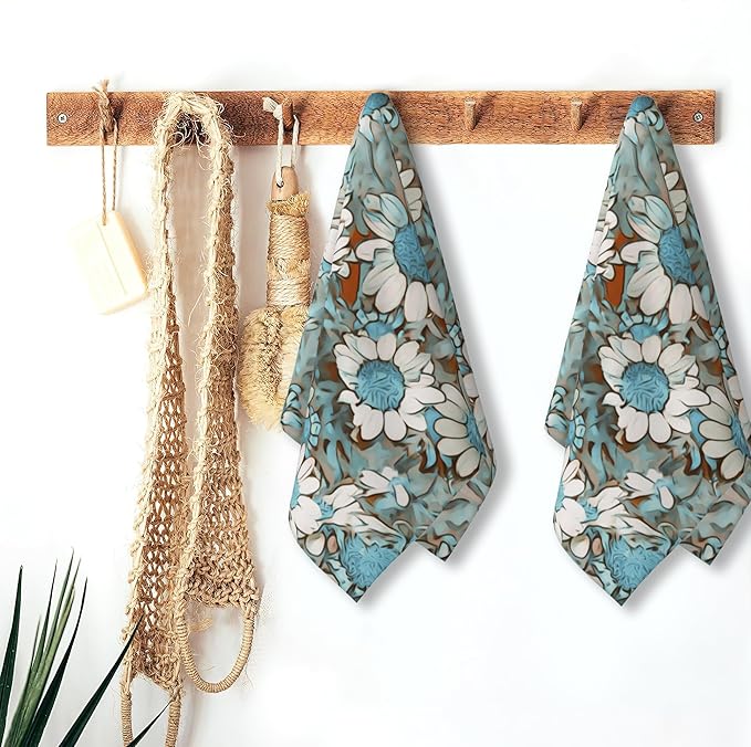 Teal Daisy Flowers Hand Towels for Bathroom,Field Flowers Hand Towel Set of 2 Face Washcloths Fingertip Kitchen Towels 28 x 14 Inch Soft Towels for Gym Hotel