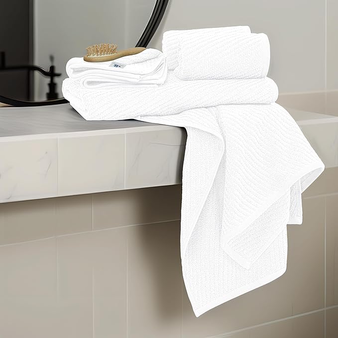 Tens Towels Pack of 6 Zero Twist Towels Set, 2 Bath, 2 Hand, 2 Waschloths, 100% Cotton, Light Weight, Extra Absorbent, Exceptional Softness, Perfect for Bathroom (White)